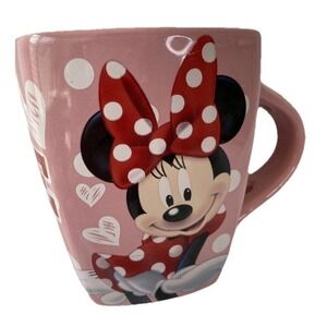 Disney Jerry Leigh Minnie Mouse Coffee Mug Spoon Holes Pink Red Hearts Square